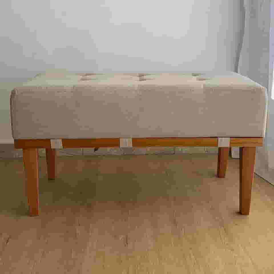Puff Retangular Mini Recamier Em Linho E Madeira Maciça 80 cm (Linho Bege)