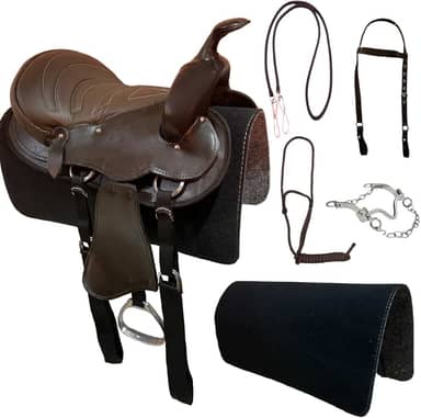 Sela Americana Marrom Simples para Cavalgada E Passeios Completa Com Manta e Freio Inox