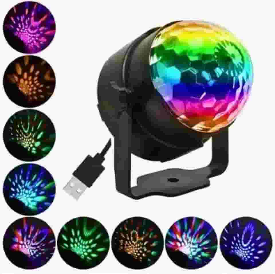 Globo de Luz LED Rotativo, Efeitos Multicoloridos RGB, Conexão USB, Ideal para Festas e Discoteca Dj Original Premium