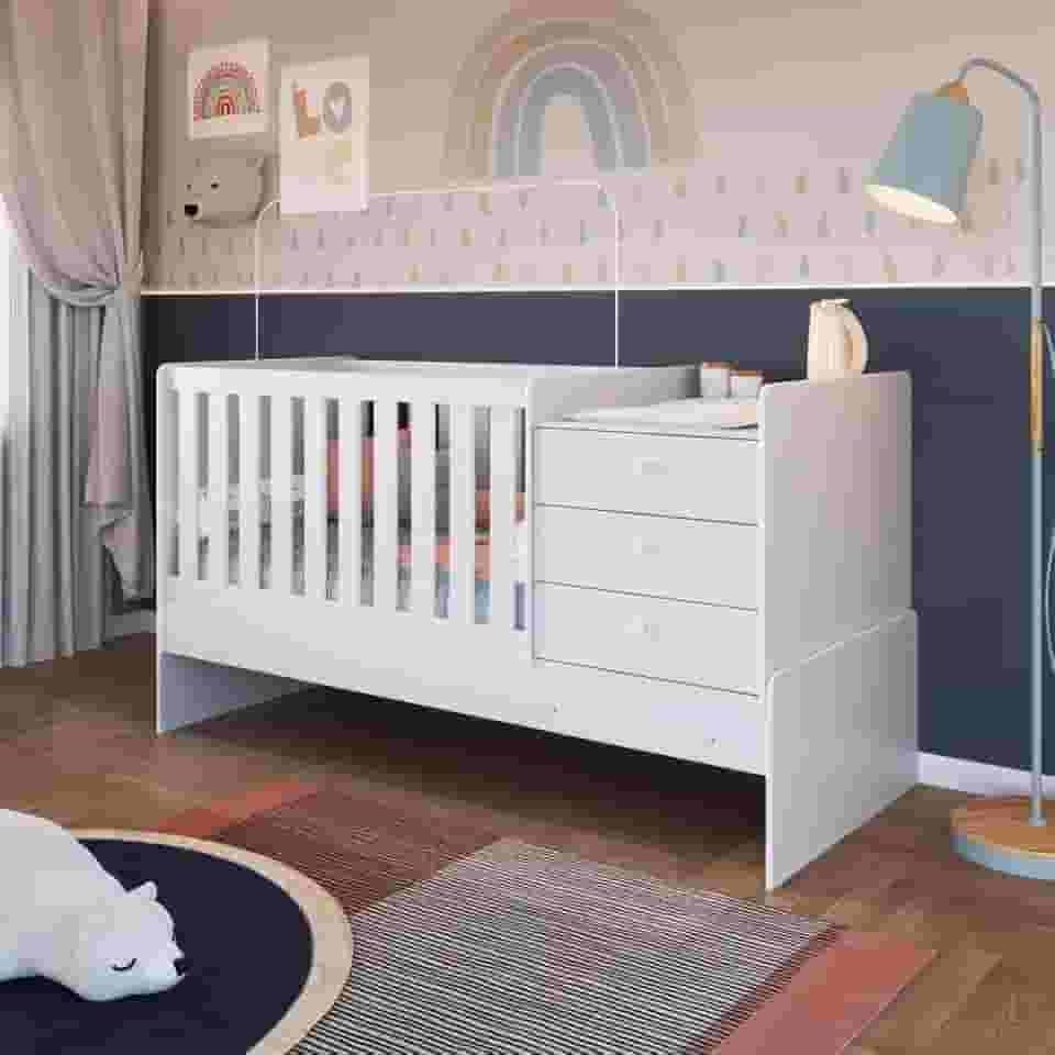 Berço Minicama com Cômoda Eva Unissex Branco