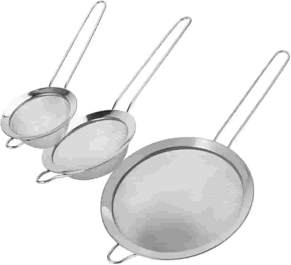 Kit Conjunto 3 Peneiras Coador Inox Forte Para Cozinha P, M E G Resistentes a Temperaturas e de Fácil Manuseio-IT