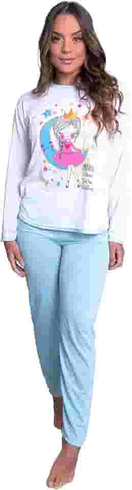 Pijamas Longo Adulto Feminino Manga Comprida Inverno Fechado