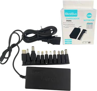 Carregador Universal De Notebook. Fonte Universal com 11 adaptadores. 120W AC 110V-220V~. Fonte Laptops, Dispositivos Móveis e equipamentos diversos. Com proteção para sobrecarga e curto.
