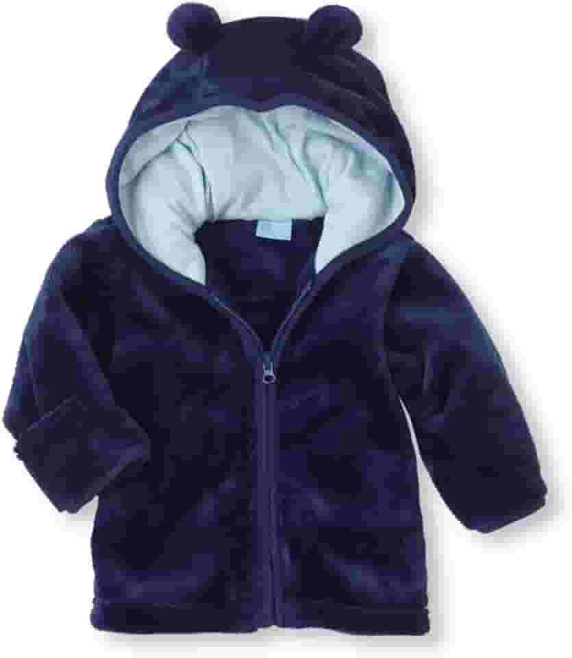 Casaco para bebês, meninos, meninas, orelhas de lã, com capuz forrado, zíper, casaco, sobretudo, quente, outono, Azul, 0-6 Meses