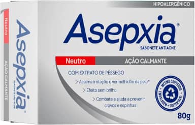 Asepxia Sabonete Neutro 80g — Hipoalergênico | Limpeza Profunda e Suave | Controla a Oleosidade e Acalma a Pele Sensibilizada | Previne Espinhas