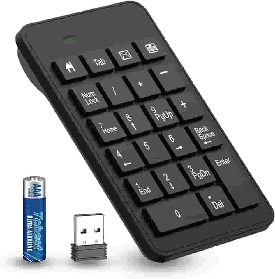 Teclado numérico sem fio com bateria, eficiência aprimorada com teclado numérico de 23 teclas, versão atualizada de teclado USB de 10 teclas, teclado numérico de contabilidade financeira para laptop,