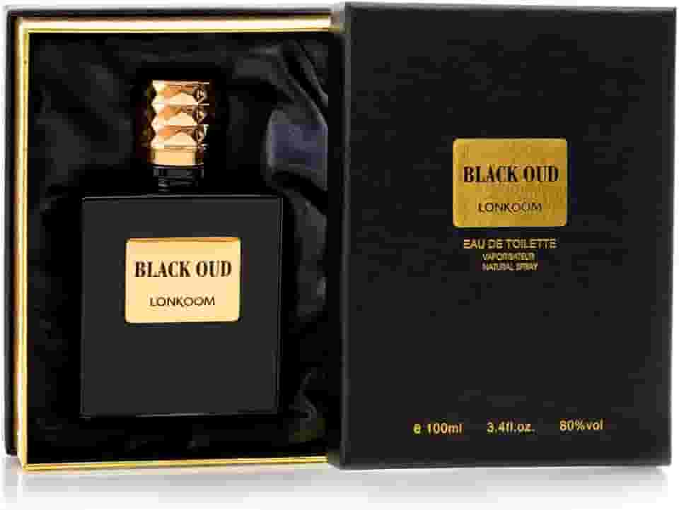 Perfumes Masculinos Black OUD For Men LONKOOM Eau de Toilette Spray - 100ml, Fragrância de Longa Duração Notas Amadeiradas Orientais de Noz-moscada, Agarwood de Ládano, Sândalo