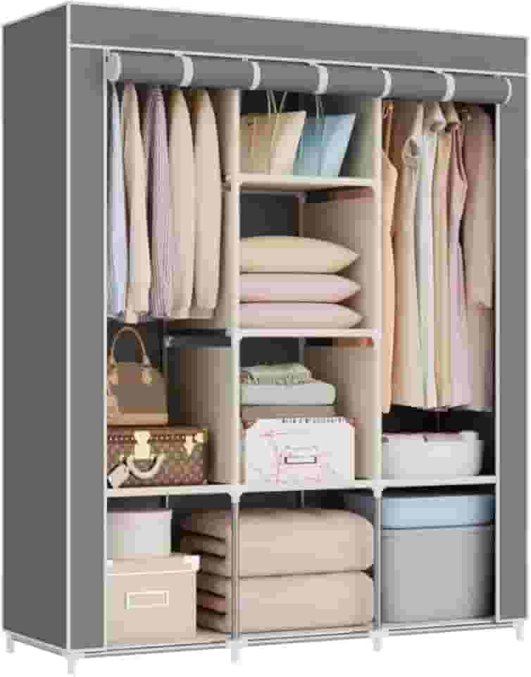 Guarda Roupa Dobrável Armário Organizador de Roupas 3 Portas Multiuso (Cinza)