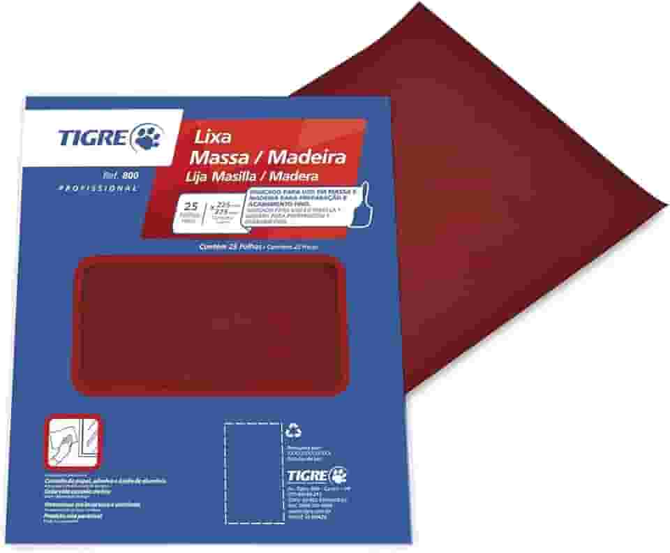 Pinceis Tigre Lixa Tigre 800 Massa E Madeira 120 Vermelha Pacote Com 25