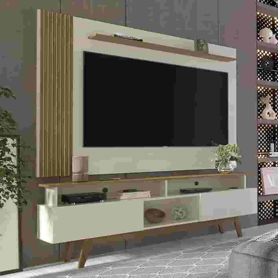 VIA NOSSA - Rack com Painel Ripado para Tv até 70 Polegadas 2 Gavetas Grécia 180cm