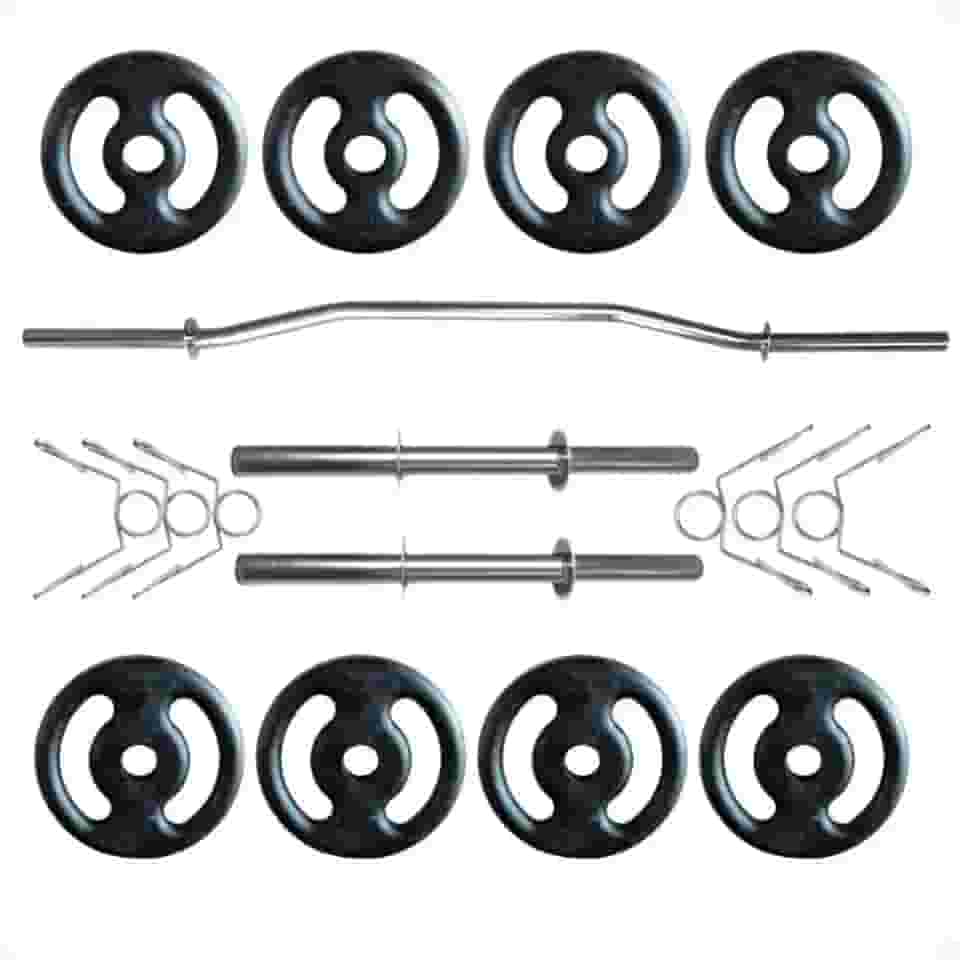 Kit 20 Kg de Anilhas Ferro Fundido + 02 Barras de 40cm + Barra W