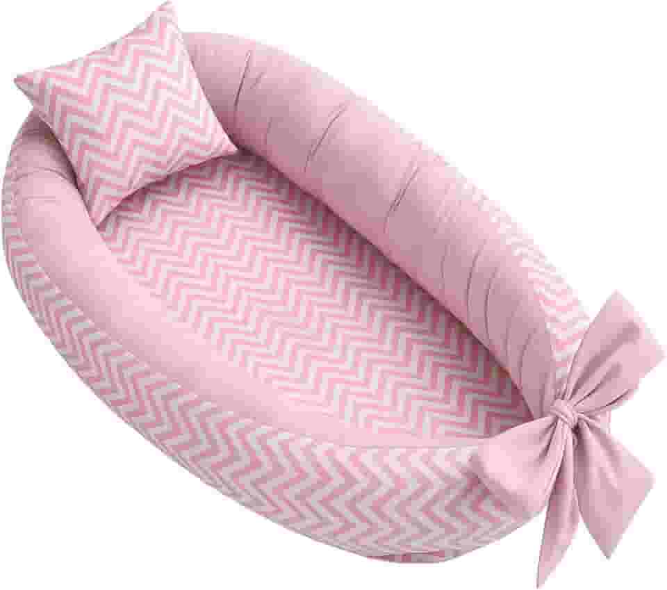 Ninho redutor de berço bebê percal 100% algodão + Almofada Anatomica Estampada Unissex (Chevron Rosa)