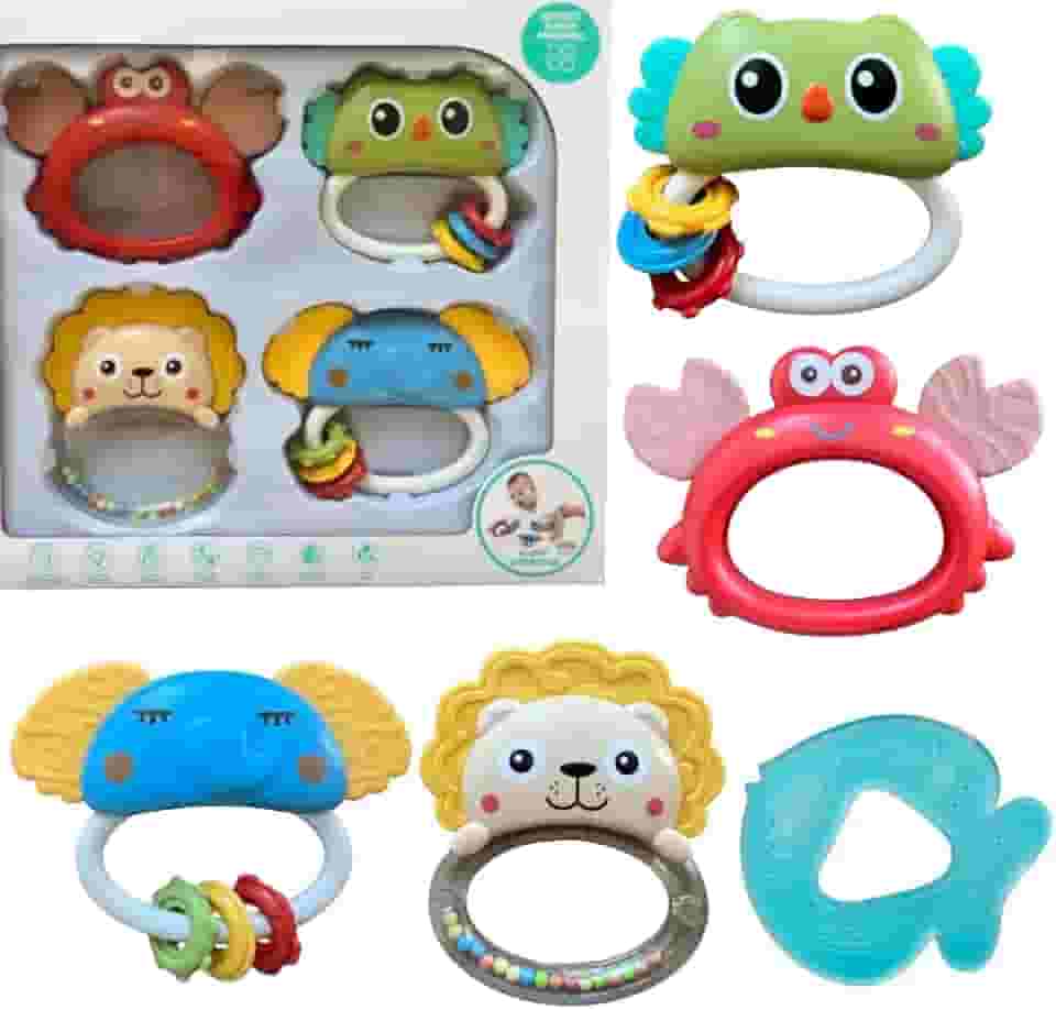 Kit Mordedor Chocalho Bebê Menino Menina 6 meses Mordedor Com Água Alivia Gengiva Brinquedo Educativo Bebê (Menino)