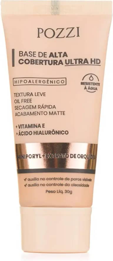 Base Líquida Matte, Alta Cobertura, Longa Duração, Resistente à Água, Vegana, 30ml