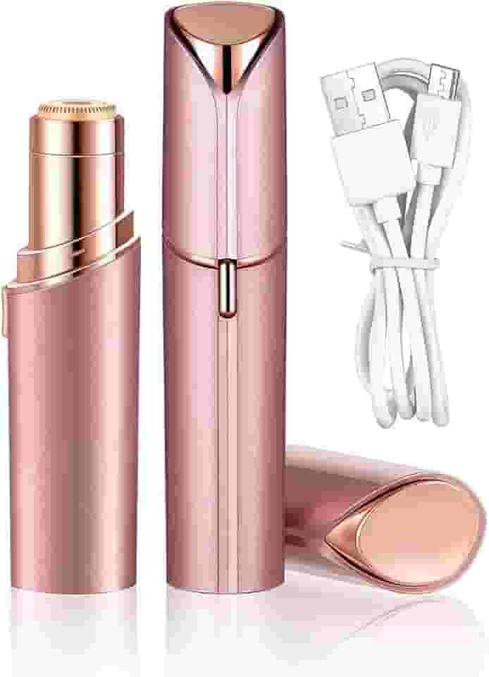 Batom Depilador Elétrico Recarregável Facial USB – Removedor De Pelos Portátil Para Rosto Buço E Sobrancelhas (Rosa)