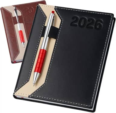 Agenda Diaria Executiva 2026 Capa Dura em Couro Sintético Planner Diario Caderno Anotações Anual Escolar Trabalho A5 (Preto)