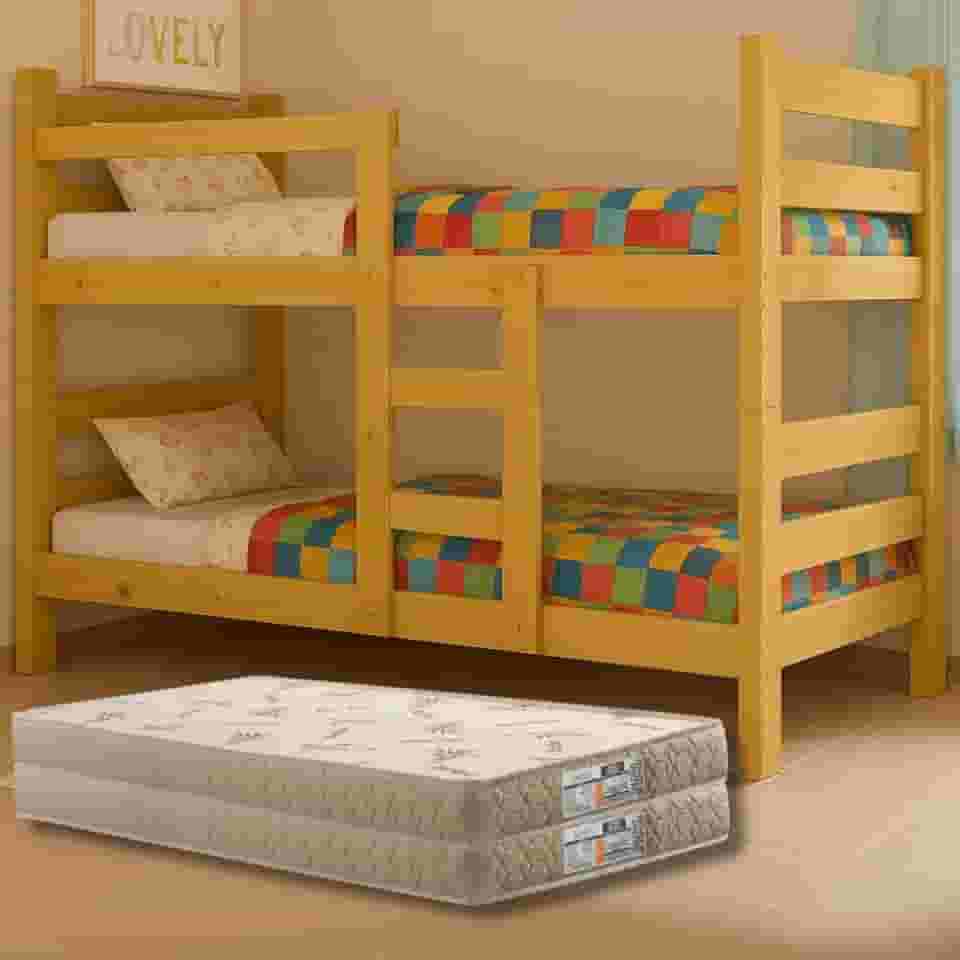 Beliche Madeira Maciça, Duas Camas Solteiro, Completa com Colchões D20 Premium, Segurança e Reforço Extra, até 120kg