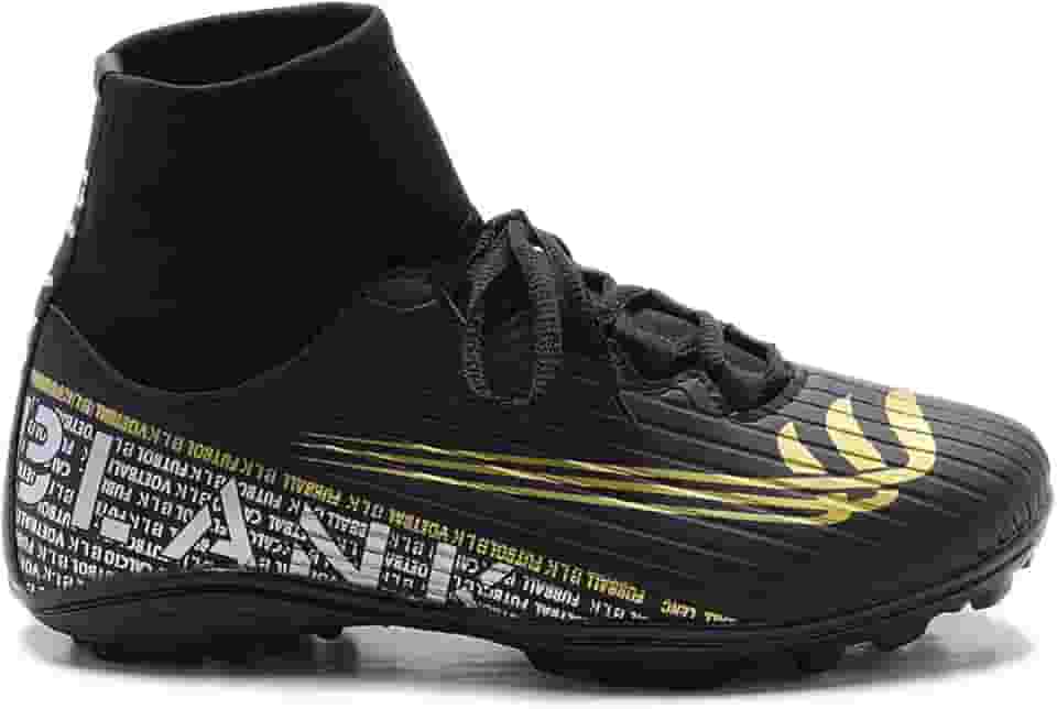 Chuteira Society Botinha Preto Dourado, Cano Alto com Solado Costurado Original