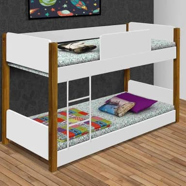Beliche Infantil com Colchão, Branco/Mel, Estrutura em Madeira