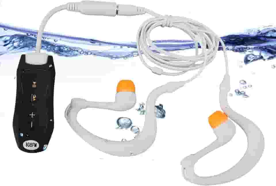 Leitor de MP3 impermeável para natação, fone de ouvido com memória IPX8 8G, revestido de borracha, leitor USB com fone de ouvido, para natação, mergulho, corrida, ciclismo (preto)