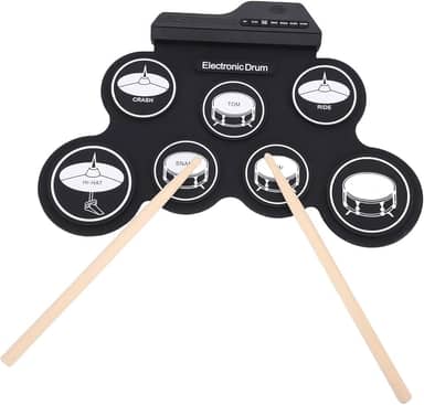 Asixxsix Conjunto de Bateria Elétrica, Kit de Bateria Eletrônica Portátil Roll Up de 7 Pads Com Alto-falante Embutido e Entrada de MP3, 5 Tons de Bateria, 8 Músicas de Demonstração
