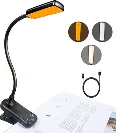 Lâmpada de mesa Clip On Light Brilho ajustável de 16LEDS 3 cores Lâmpada de leitura recarregável operada flexível com braçadeira Brilho contínuo para mesa, piano, cabeceira de cama e computadores