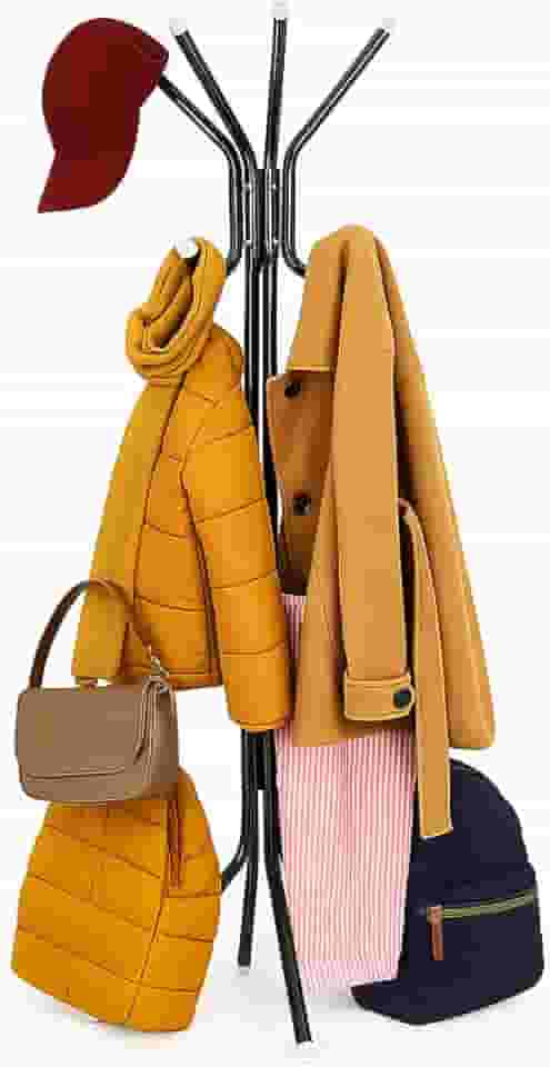 Cabideiro Mancebo De Chão Aço Inox 8 Ganchos Organizador De Roupas Casaco Bolsa Chapéu Multiuso Reforçado (PRETO)