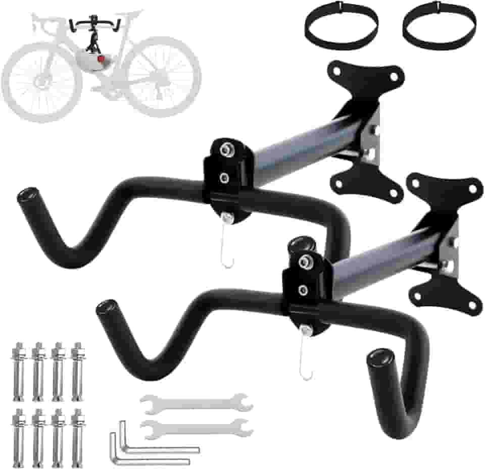 Kit 2 Suporte de montagem na parede, Rack de armazenamento interno horizontal com ganchos, Adequado para bicicletas de estrada, montanha e híbridas