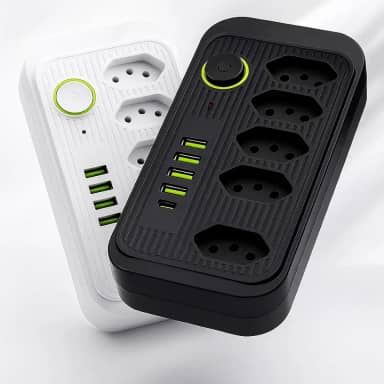 Extensão Elétrica Tomada Régua de Energia Filtro de Linha 5 Tomadas 4 Interfaces Tipo-C Cabo de 2 Metros 110-220V Bivolt Potência de 2500W