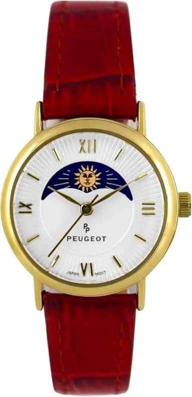 Rel gio anal gico feminino banhado a sol com fase da lua 14 K com pulseira de couro