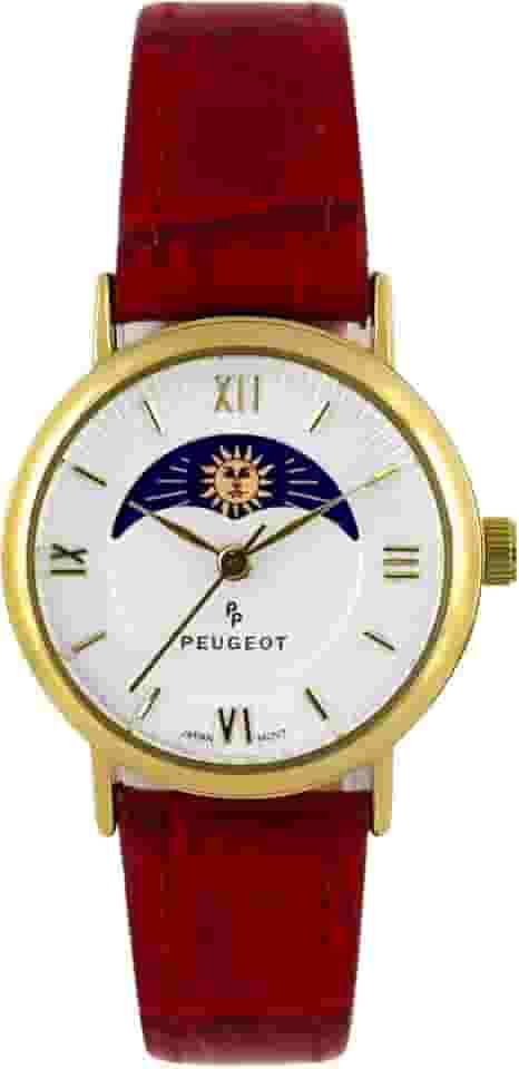 Rel gio anal gico feminino banhado a sol com fase da lua 14 K com pulseira de couro