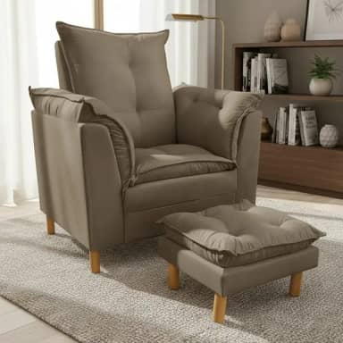 Poltrona Amamentação com Puff - Conforto, Leitura e Descanso (Cappuccino)