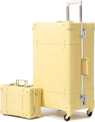 Conjunto de malas vintage para mulheres, conjuntos de malas vintage para mulheres, 2 peças, mala de mão de designer fofo, estojo retrô, sem zíper, aprovado pela TSA, Amarelo pastel, 20'+12