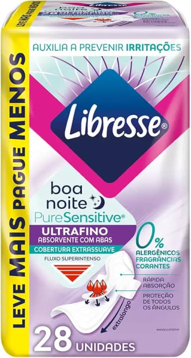 Libresse Pure e Sensitive, Absorvente Ultrafino Noturno 28 unidades