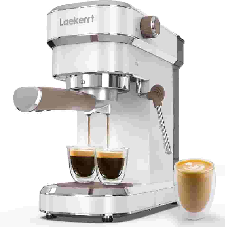 Máquina de café espresso para casa, 20 bar, com espumador de leite, cânula de vapor, cafeteira pequena compacta para latte e cappuccino (branco pera, aço inoxidável, presente)
