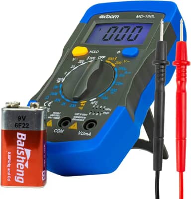 Multímetro Digital Portátil Exbom MD-180L, Display 3 1/2 Iluminado, Teste de Linha Viva, Tensão DC/AC, Corrente DC/AC, Resistência, Transistor, Diodo, Continuidade