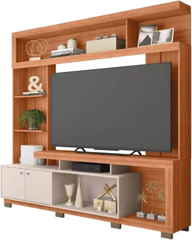 Estante Home Theater Para TV Até 70 Polegadas 2,10m Atlanta Madeirado/Off White Caemmun