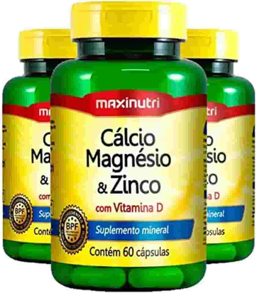 Cálcio, Magnésio e Zinco - 3 unidades de 60 Cápsulas - Maxinutri