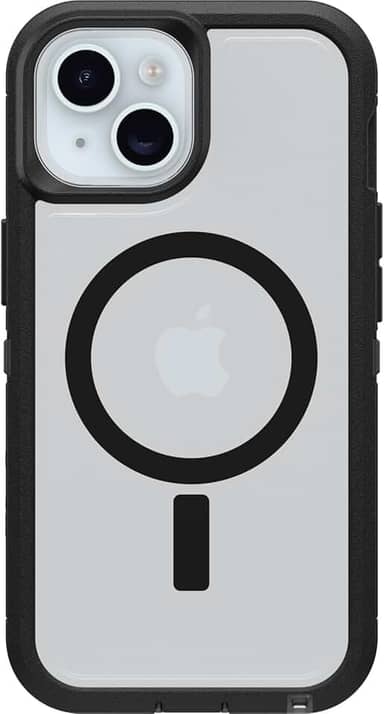 OtterBox Capa transparente para iPhone 16e, 15, 14 e 13 Defender Series XT - Lado escuro (preto/transparente), sem tela, resistente, encaixa no MagSafe, acessório de cordão