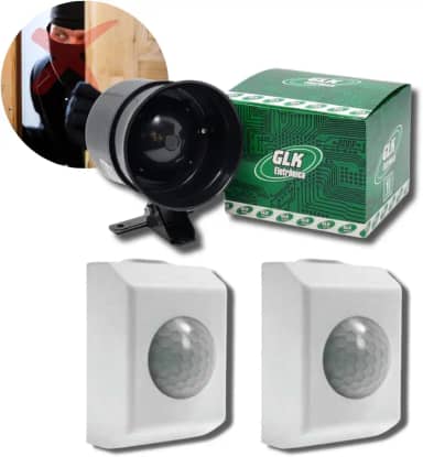 Kit 2 Sensores De Presença Movimento + 1 Sirene Alarme Bivolt Segurança Residencial Com Fotocelula 125dB Cobertura 360º - GKS