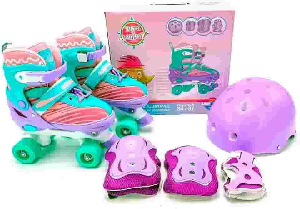 Patins Quad Ajustável Kit com Acessórios de Segurança Turma da Aventura do 34/37 - Unitoys