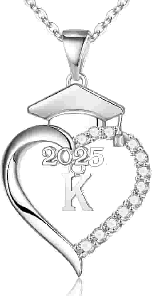 Presentes de formatura para a faculdade de 2025, colar de prata com coração de formatura inicial A-Z, presente de formatura inspirador, presentes de formatura para sua irmã, melhores amigas