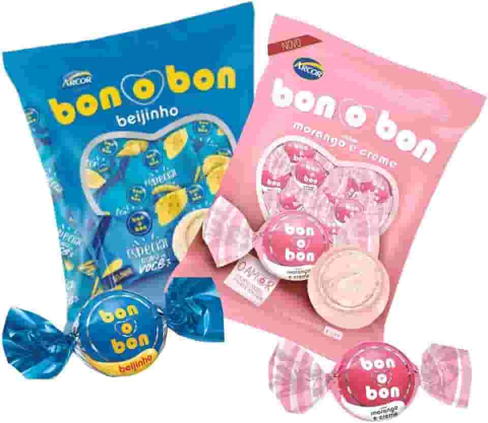 Kit 2 Pacotes Bombom Bonobon Morango e Beijinho Arcor 750g
