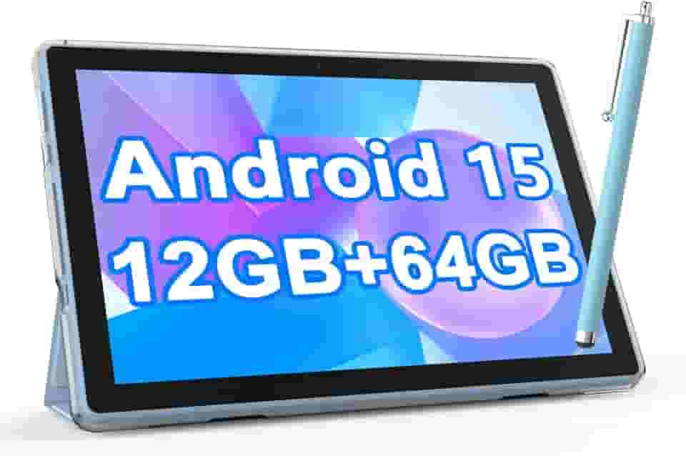 NOVOJOY Tablet Android de 10 polegadas com capa e tablet Stylus com porta USB Tablet Android 15 2.0GHZ 2MP + 8MP câmera dupla 6000mAh 12GB RAM (expansão de 4 GB + 8 GB) + 64 GB ROM 5Gwifi6 Tablets