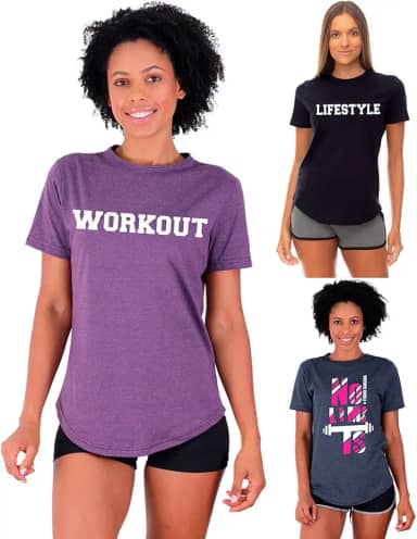 Kit 3 Camisetas Longline Feminina MXD Conceito Slim Casual Fitness Várias Estampas