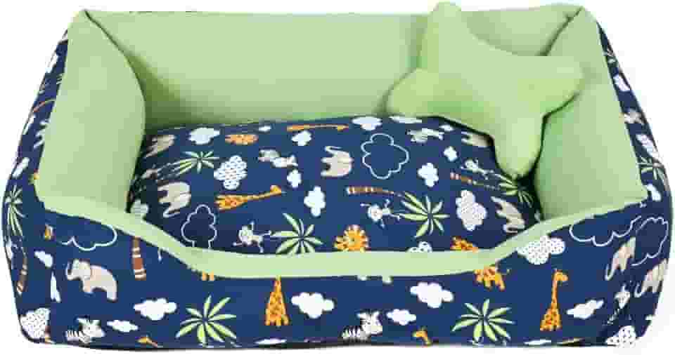 Cama para Cachorro Grande 70X55 Com Zíper Estampa Safari Marinho Com Verde