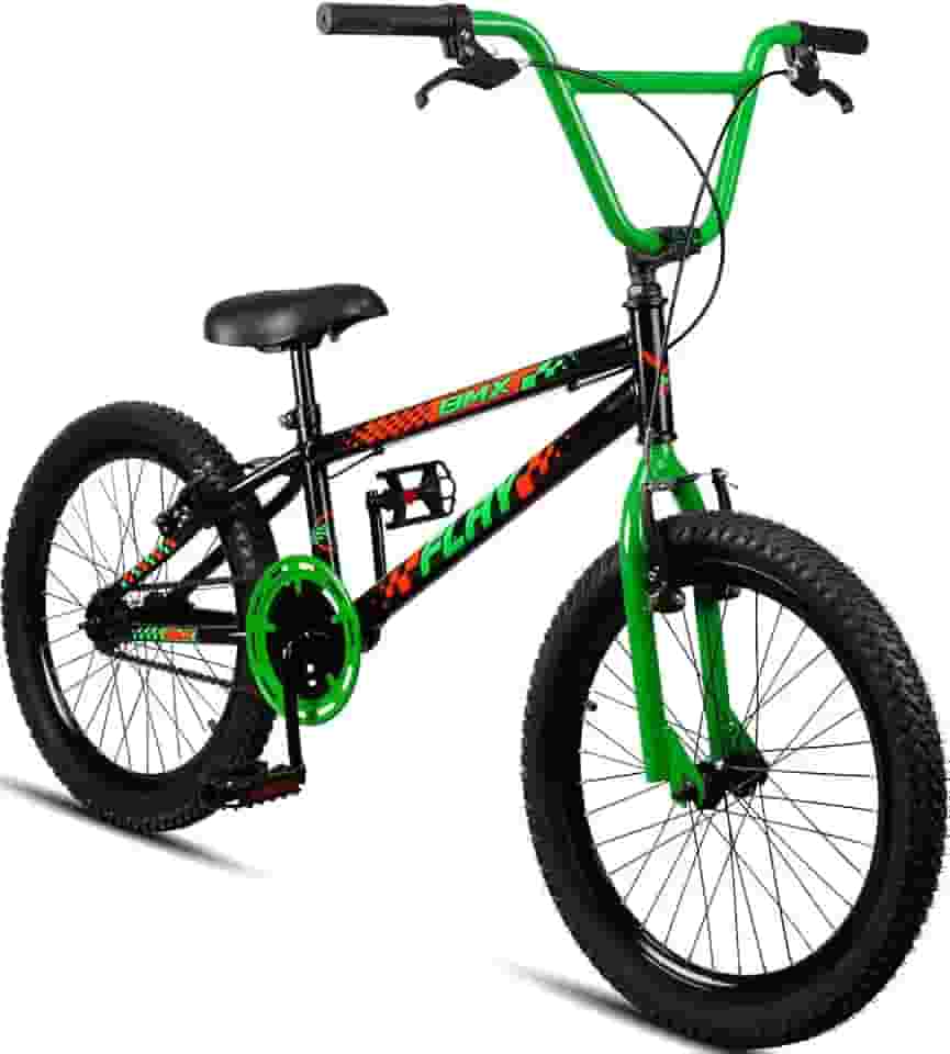 Bicicleta Aro 20 BMX Infantil Flay Aro Aero Freio V-Brake Menino 6, 7, 8, 9, 10 + anos - Preto+Verde