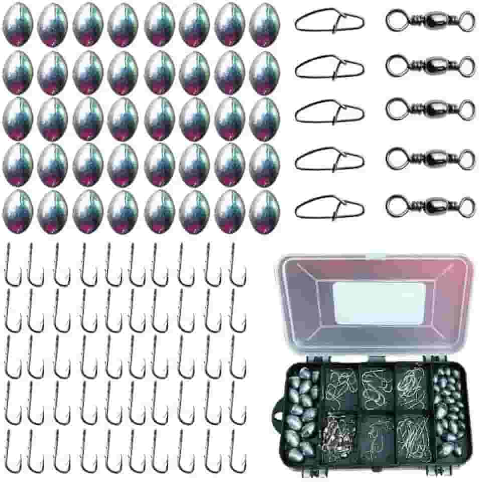 jogá Kit Pesca Esportiva Estojo Anzol Girador Chumbadas De Pesca - 50 Peças