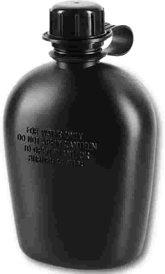 M-Tac Cantil de plástico de 1 litro 1 litro - Garrafa de água militar do exército para caminhadas, acampamento, airsoft mochilão (preto)