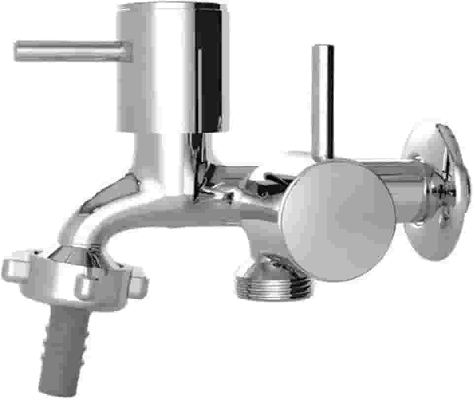 Torneira Dupla de Metal Cromada para Tanque e Máquina de Lavar, 1/4 de Volta